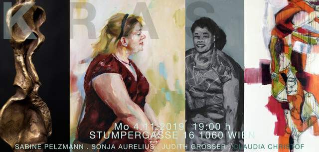 Einladung Sabine Pelzmann, Bildhauerein, Bronze. Galerie KRAS, Vernissage am 4.11.2019 um 19h